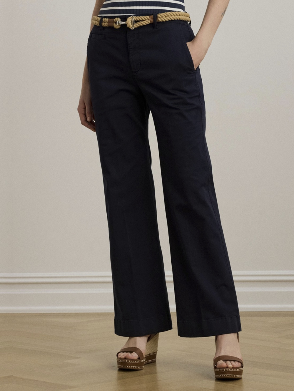 Lauren Ralph Lauren Women Stretch Cotton Chino Flare Pants Navy Size 12